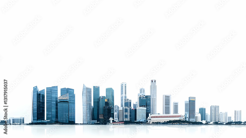 Fototapeta premium Modern Cityscape with High-Rise Buildings and Waterfront Reflection During Daytime