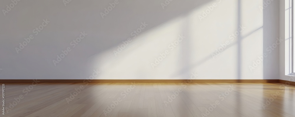 A bright empty room showing light across wooden flooring A bright empty room showing light across wooden flooring