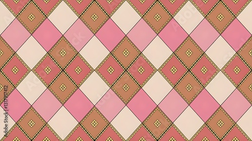 Retro Chic Diamond Pattern Perforated Geometric Design in Pink and Orange