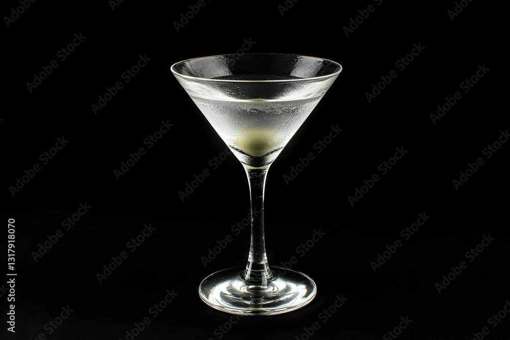 A classic Martini cocktail garnished with a green olive, presented in a chilled martini glass against a stark black background. Perfect for menus or cocktail-themed projects. A classic Martini cocktail garnished with a green olive, presented in a chilled martini glass against a stark black background. Perfect for menus or cocktail-themed projects.