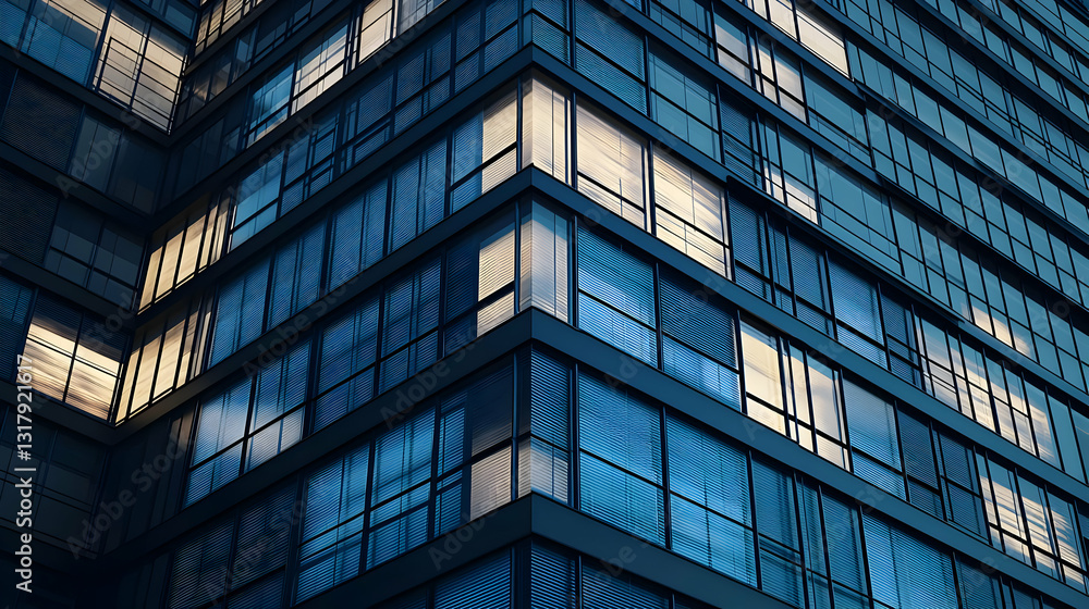 Modern Glass Skyscraper At Night With Illuminated Windows In A City Reflecting The Urban Landscape Modern Glass Skyscraper At Night With Illuminated Windows In A City Reflecting The Urban Landscape