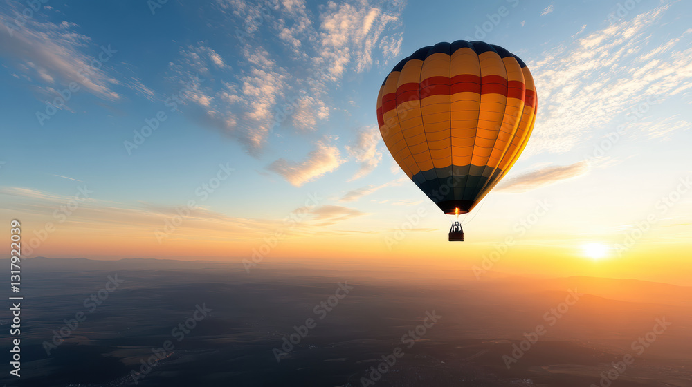 Fototapeta premium vibrant hot air balloon soaring through colorful sunset sky