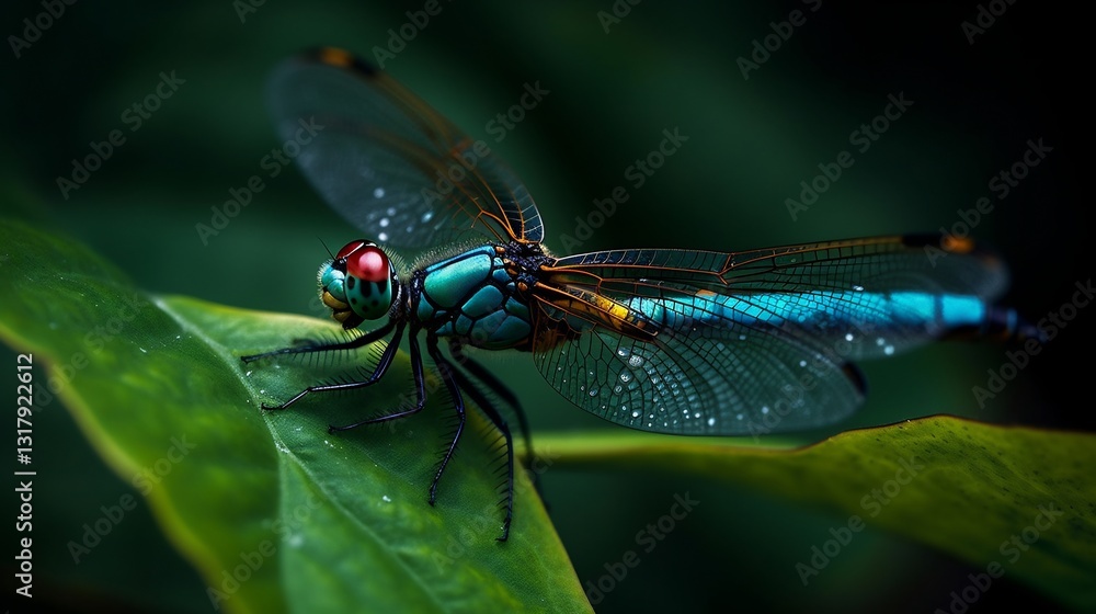 Jewel Dragonfly on Leaf for Rainforest Macro. Jewel Dragonfly on Leaf for Rainforest Macro.