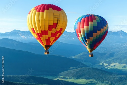 Vibrant Colorful Hot Air Balloons Ascending Against a Clear Blue Sky in a Joyful Display of Freedom and Adventure in a Scenic Outdoor Setting