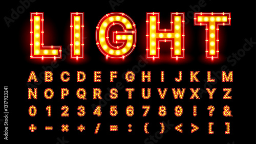 Retro Lightbulb Font Collection: Broadway Glowing Fonts in Show Style - Eye-Catching Alphabet and Numbers for Creative Projects | Vector Fonts Design