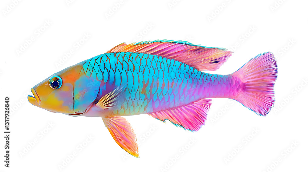 Fototapeta premium A colorful fish with a pink tail and blue body