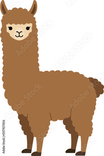 A charming brown llama standing proudly with a fluffy coat in a flat design style showcasing its playful personality in vector art
