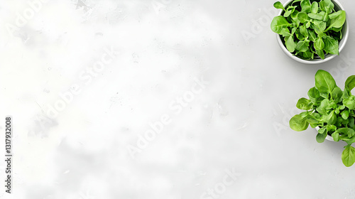 Fresh Green Leafy Vegetables on White Table for Culinary Use