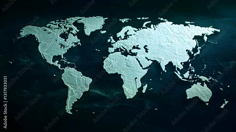 Blue Pixelated World Map On Dark Surface Showing Global Connectivity Blue Pixelated World Map On Dark Surface Showing Global Connectivity