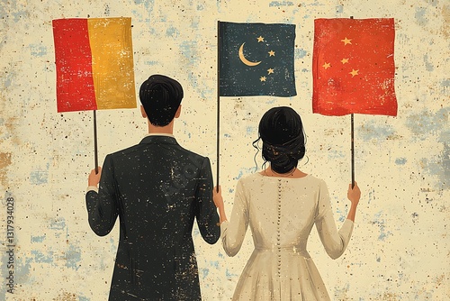 Global Union: Couple Holds Flags.