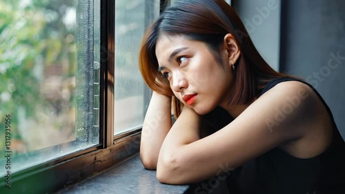 Young woman meditating by the window [4K]