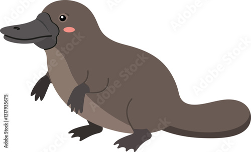 Cute platypus character in playful pose, showcasing flat design style with soft colors and friendly expression in vector art