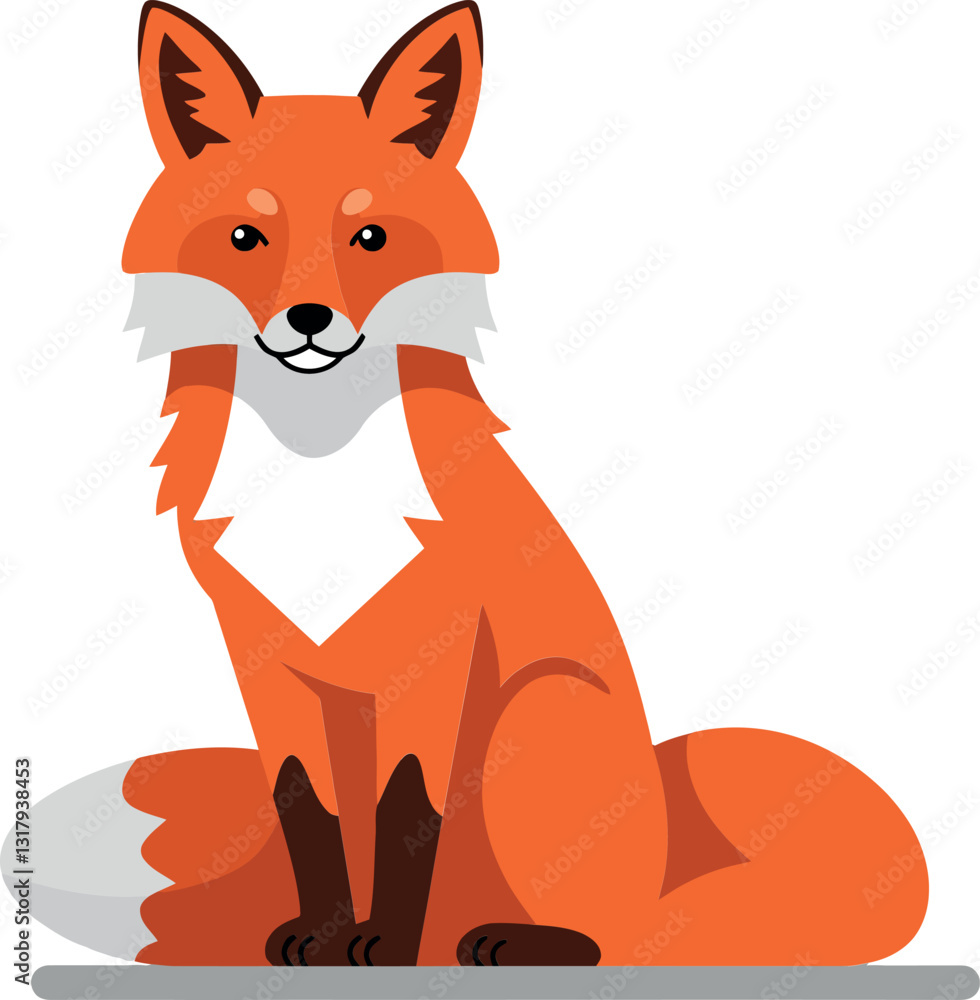Obraz premium A cheerful orange fox with a bushy tail sitting gracefully on a grey surface in a flat vector illustration