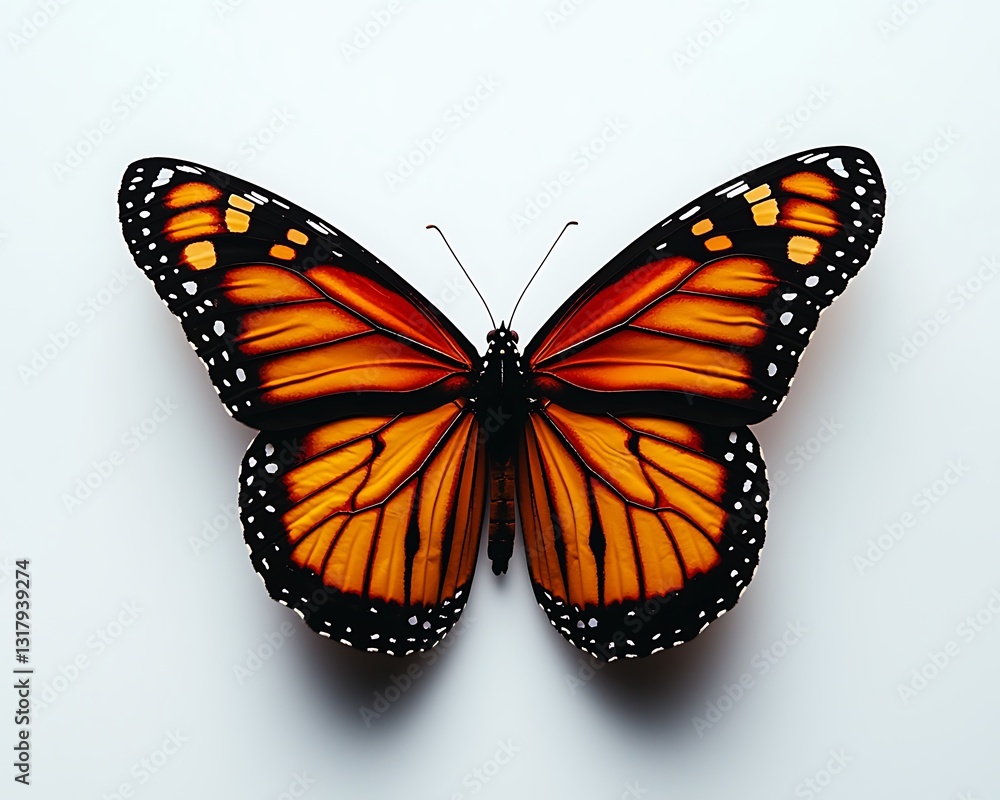Fototapeta premium Monarch Butterfly Wings Spread, White Background
