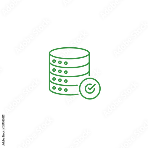 Green Database Verified Outline Vector Icon for Data Security and Storage