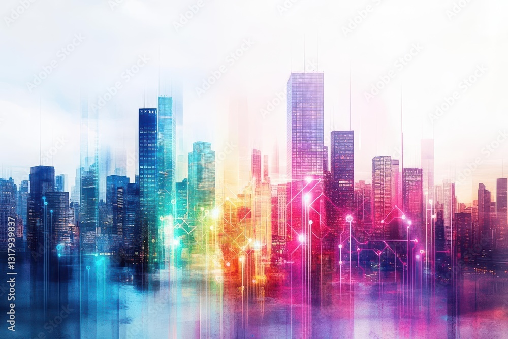 Vibrant City Skyline Illuminated with Bright Lights Under a Clear Blue Sky Creating a Lively Urban Atmosphere of Energy and Modernity at Nightfall Vibrant City Skyline Illuminated with Bright Lights Under a Clear Blue Sky Creating a Lively Urban Atmosphere of Energy and Modernity at Nightfall