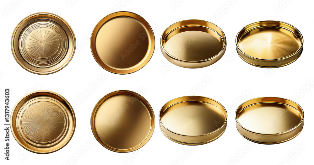 Assorted Golden Round Metal Lids for Containers and Jars, PNG bundle collection, Isolated on Transparent Background Assorted Golden Round Metal Lids for Containers and Jars, PNG bundle collection, Isolated on Transparent Background