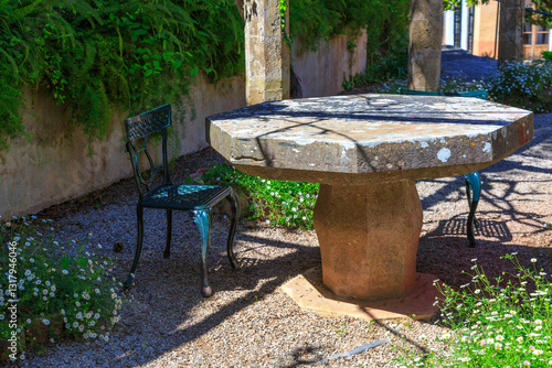 Obraz na płótnie Europe, Spain, Balearic Islands, Mallorca. Esporles. La Granja. Museum. Outdoor table seating. 2017-04-14 w salonie