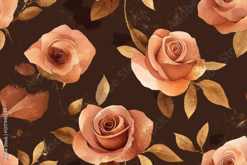 Vector watercolor flower continuous, seamless watercolor flower, floral pattern, flowing repeat pattern, pink floral in earth tones