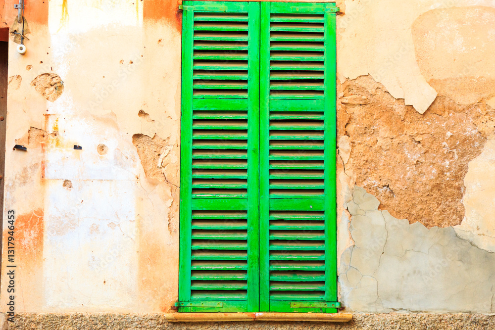 Mallorca Spain.Shuttered Windows.