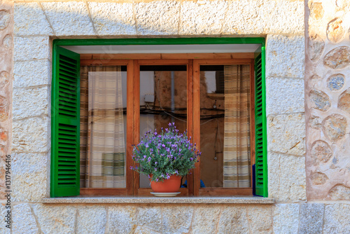 Obraz na płótnie Europe, Spain, Balearic Islands, Mallorca. Window in Esporles. w salonie