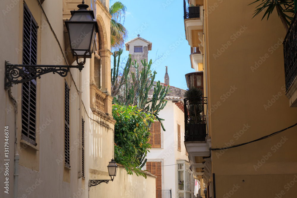 Europe, Spain, Balearic Islands, Mallorca. Palma de Mallorca. Street lantern.