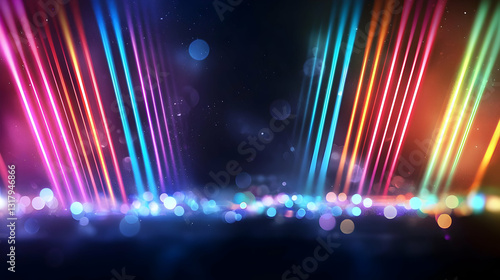 Vivid Beams Of Light Colorful Stripes On A Dark Background With Bokeh Effect And Abstract Design Perfect For Modern And Futuristic Projects