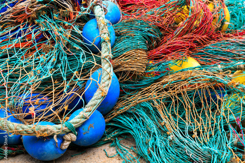 Obraz na płótnie Europe, Spain, Balearic Islands, Mallorca, Santanyi, Cala Figuera . A small , colorful fishing harbor on S.E. corner of island. Fishing nets. w salonie