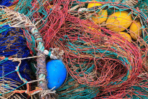 Obraz na płótnie Europe, Spain, Balearic Islands, Mallorca, Santanyi, Cala Figuera . A small , colorful fishing harbor on S.E. corner of island. Fishing nets. w salonie