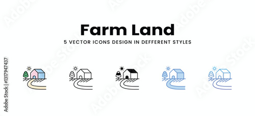 Farm Land vector icons set stock illustration.