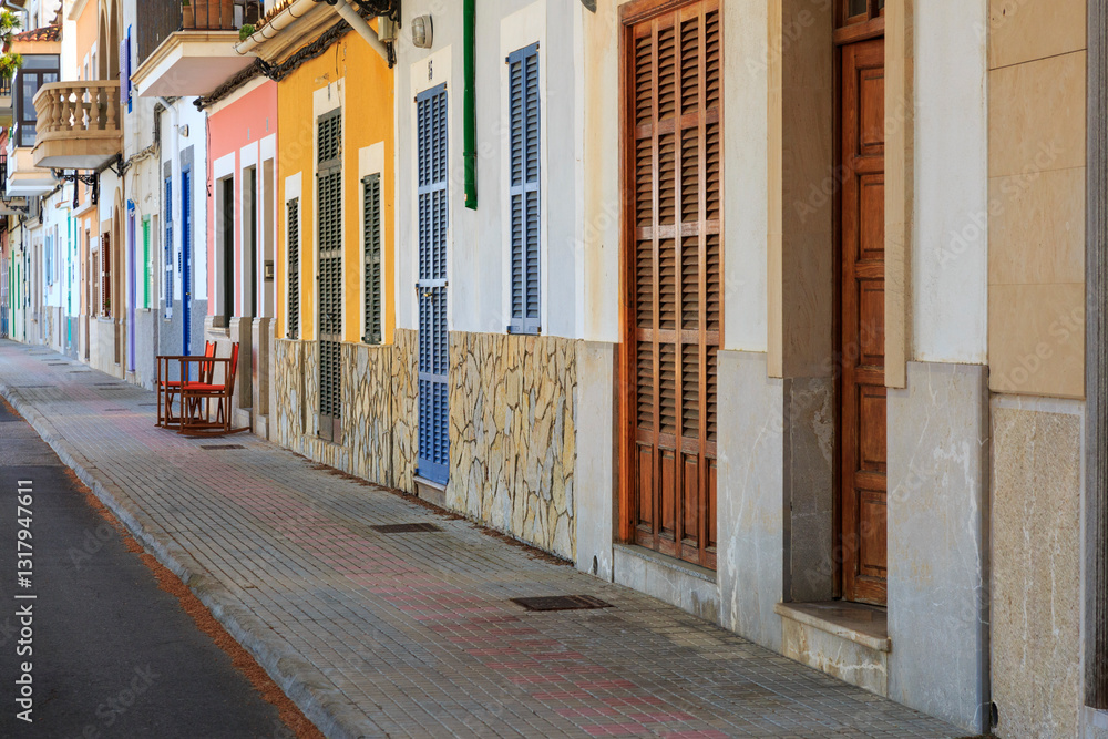 Europe, Spain, Balearic Islands, Mallorca. Porto Colom. Main road to harbor.