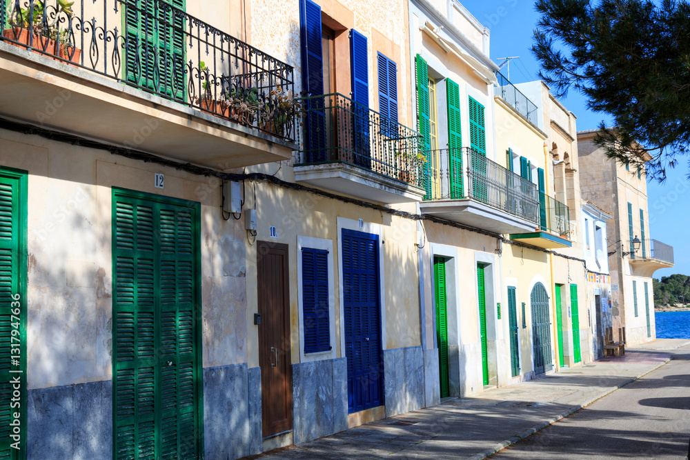 Europe, Spain, Balearic Islands, Mallorca. Porto Colom. Row houses.