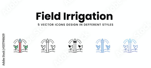 Field Irrigation  vector icons set stock illustration.
