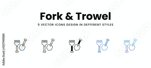 Fork & Trowel vector icons set stock illustration.