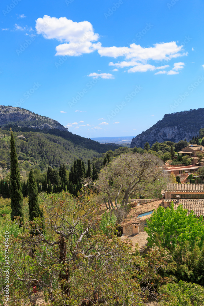 Europe, Spain, Balearic Islands, Mallorca, Valldemossa. The Royal Carthusian Monastery, Real Cartuja. View from grounds.