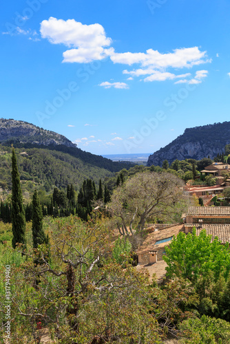 Obraz na płótnie Europe, Spain, Balearic Islands, Mallorca, Valldemossa. The Royal Carthusian Monastery, Real Cartuja. View from grounds. w salonie