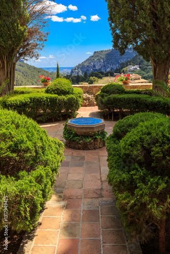 Obraz na płótnie Europe, Spain, Balearic Islands, Mallorca, Valldemossa. The Royal Carthusian Monastery, Real Cartuja. Courtyard. w salonie