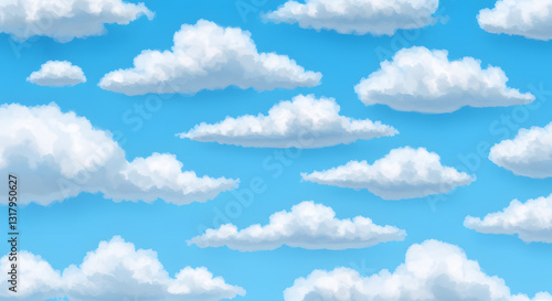 Bright Blue Sky Background. Realistic Vector Beautiful Clouds