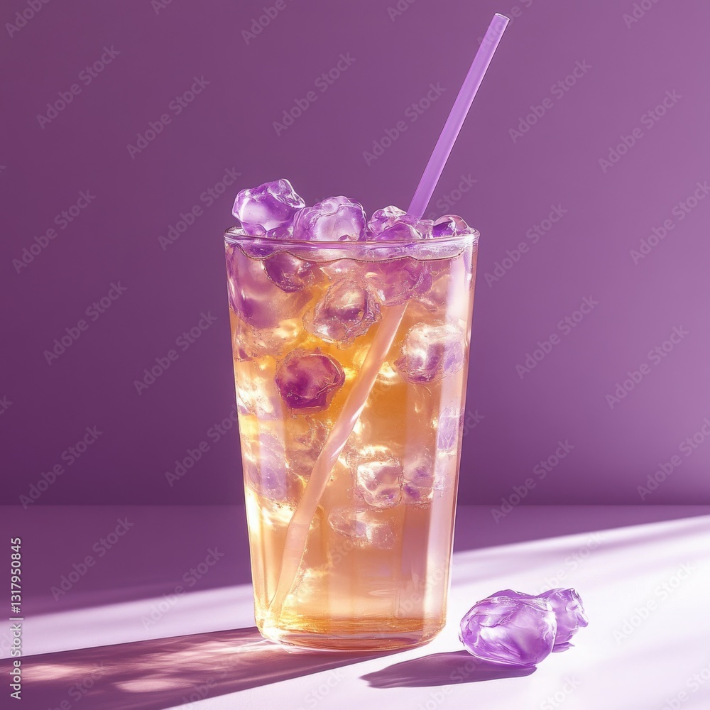 A refreshing drink in a glass filled with ice, featuring a straw and a vibrant background. A refreshing drink in a glass filled with ice, featuring a straw and a vibrant background.