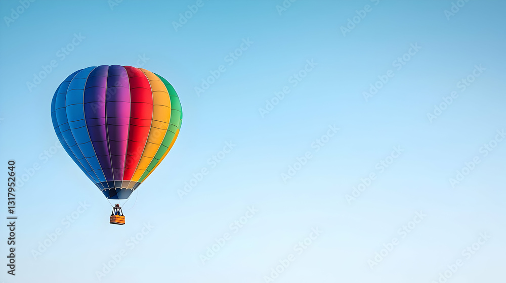A Vibrant Multicolored Hot Air Balloon Soaring Against A Clear Pastel Blue Sky On A Sunny Day A Vibrant Multicolored Hot Air Balloon Soaring Against A Clear Pastel Blue Sky On A Sunny Day