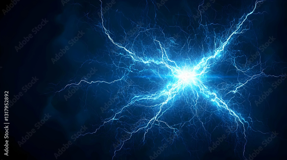 Abstract Blue Energy Explosion With Light Burst and Particle Flare in Dark Background Abstract Blue Energy Explosion With Light Burst and Particle Flare in Dark Background