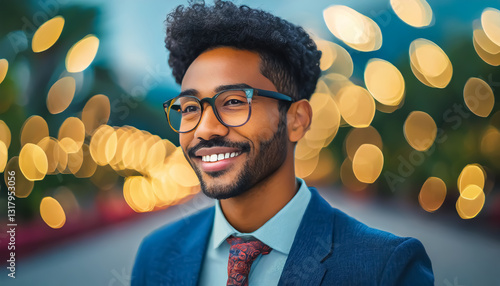 Professional Man in Suit with Elegant Bokeh Lighting in Background