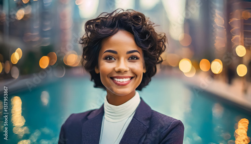 Confident Businesswoman in Urban Setting with Stylish Formal Attire