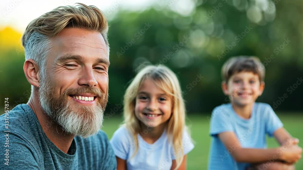 Happy Family Celebrating Outdoor Holiday in Garden with Smiling Members Enjoying Nature Together Happy Family Celebrating Outdoor Holiday in Garden with Smiling Members Enjoying Nature Together