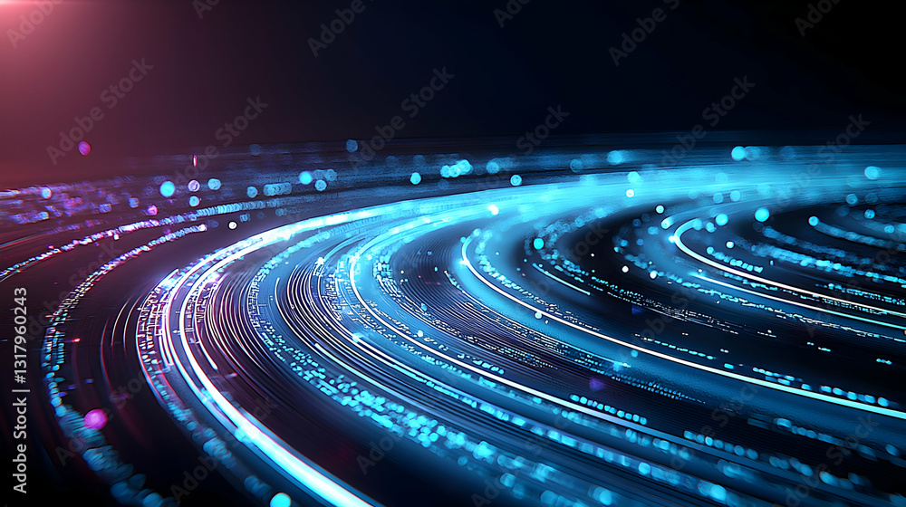 Fototapeta premium Abstract Digital Blue Energy Wave Forms Against Dark Space Background