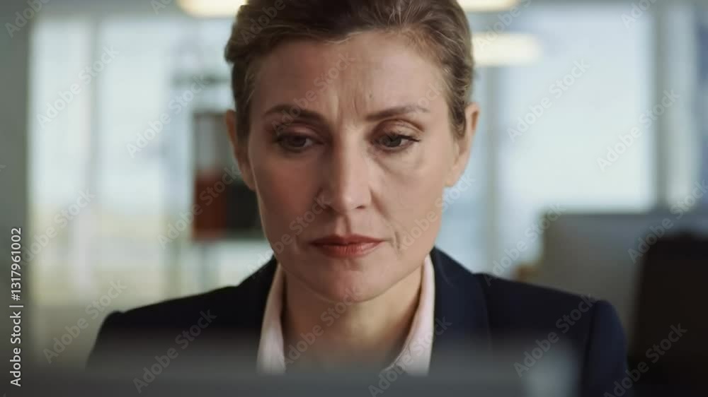 Focused Female Business Professional Concentrating on Work at Office Desk with Technology in Modern Workplace Setting Focused Female Business Professional Concentrating on Work at Office Desk with Technology in Modern Workplace Setting