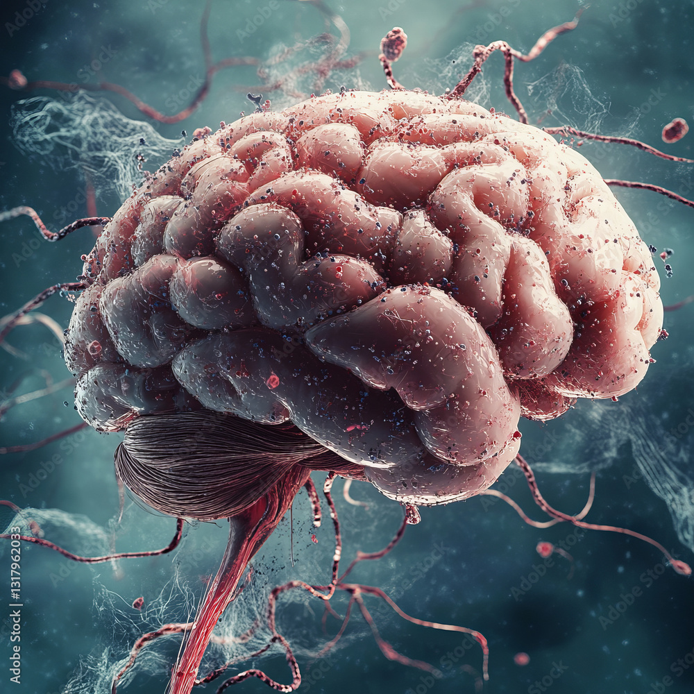 Hyperrealistic 3D Human Brain with Extending Nerve Fibers