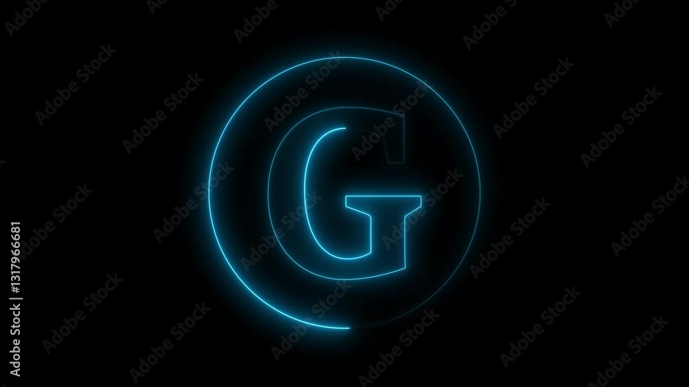 Animation of neon capital letter G on black background. Cyan color letter animation Animation of neon capital letter G on black background. Cyan color letter animation