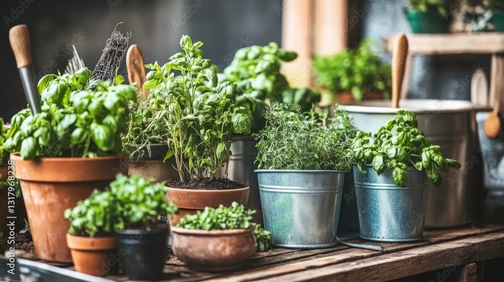 Fresh Herbs and Vegetables in Rustic Kitchen Garden Fresh Herbs and Vegetables in Rustic Kitchen Garden