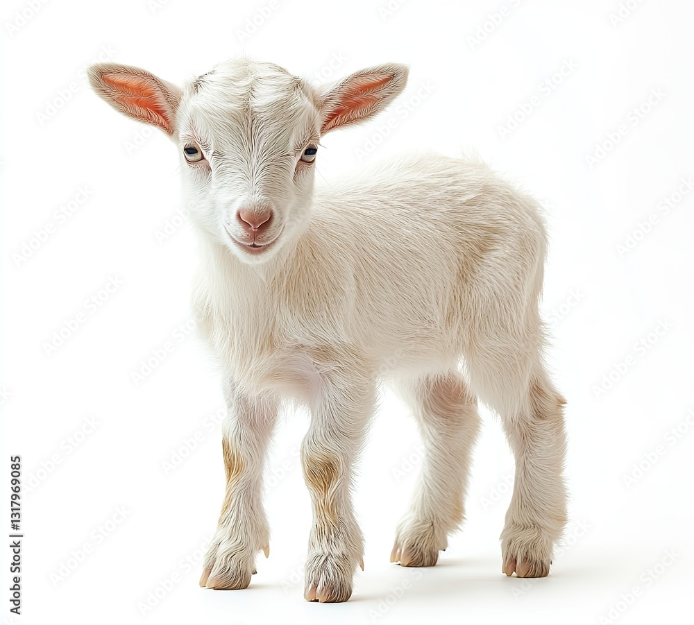 Cute baby Easter goat standing on white background for stock photography concept Cute baby Easter goat standing on white background for stock photography concept